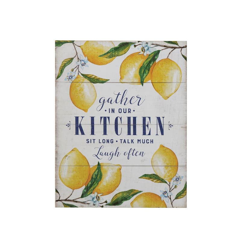 "Gather in Our Kitchen" Wood Wall Decor with Lemons - 28" x 22" - Yellow
