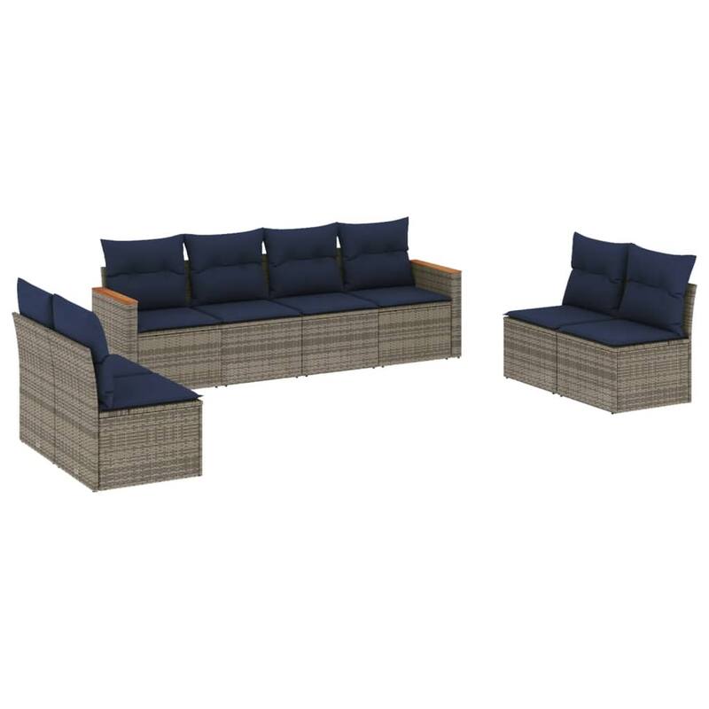 vidaXL Patio Sofa Set with Cushions Outdoor Conversation Furniture Poly Rattan - 21.7x 24.4x 27.2