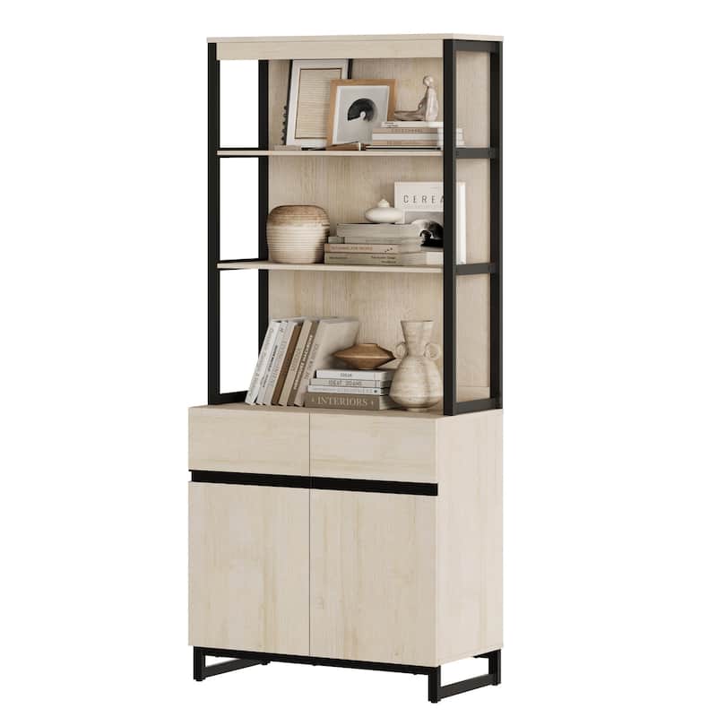 WAMPAT Modern 72" Tall Bookcase with Metal Base and Adjustable Shelves, Library Book Shelf with Storage Cabinet