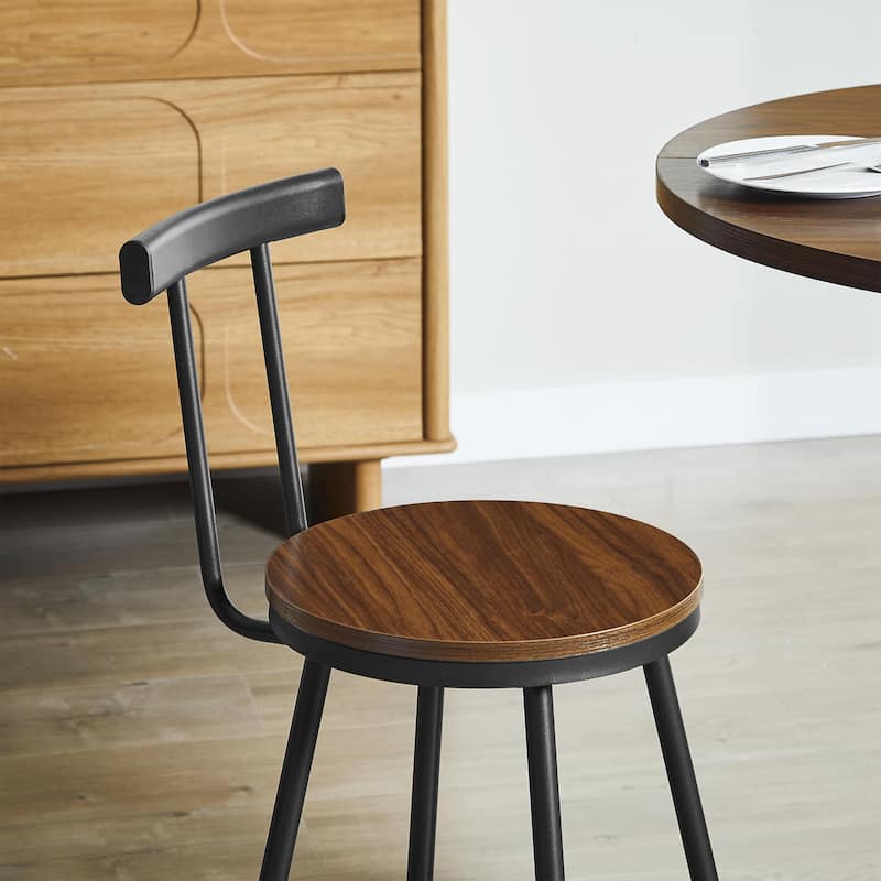 3-Piece Bar Table and Stool Set 31.5-inch round bar table with two stools Compact wooden dining bar with metal ring footrest