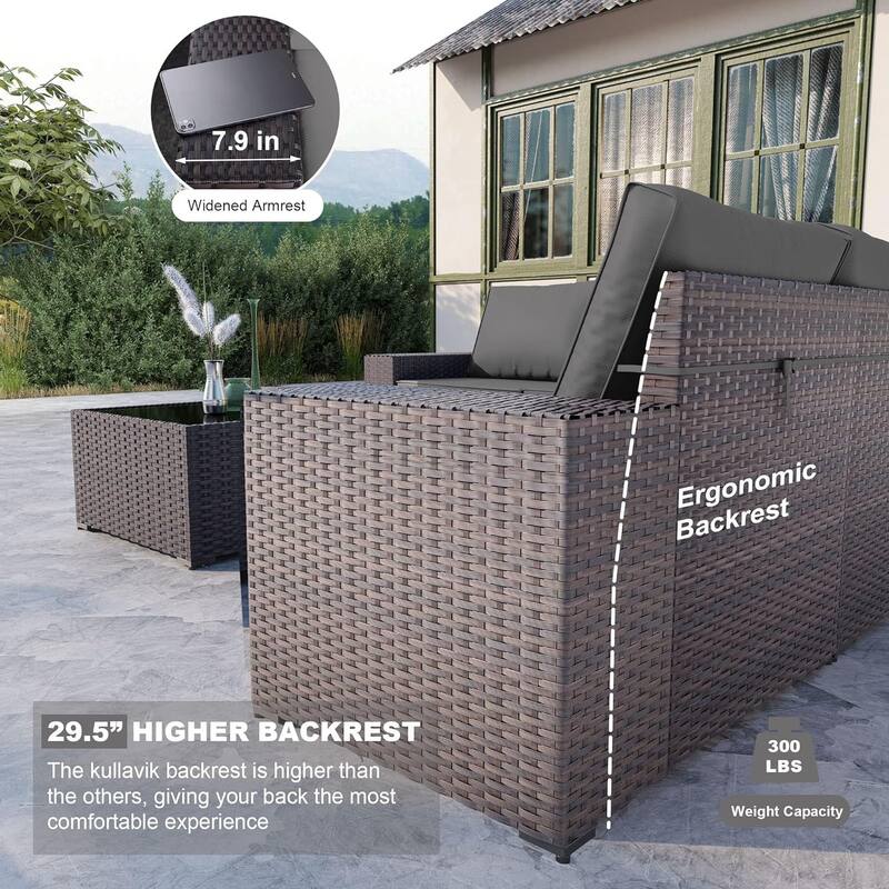 Delnavik 13 Pieces Outdoor Patio Furniture Set with Fire Pit Table w/ Wide Armrests
