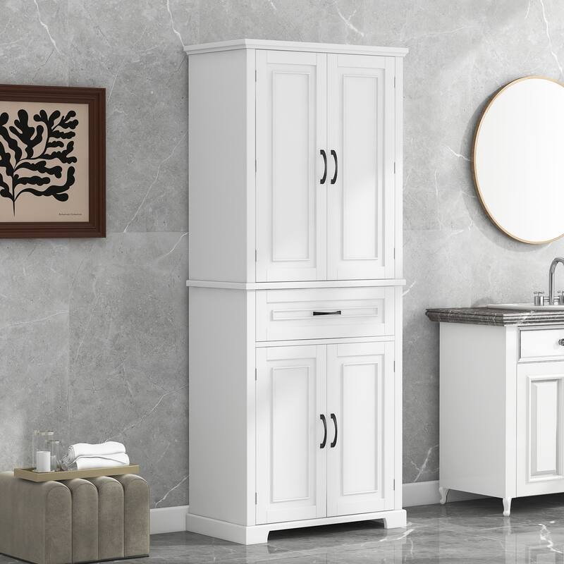 GDFStudio - Marcus Tall Freestanding Bathroom Cabinet with Ample Shelving and Adjustable Storage