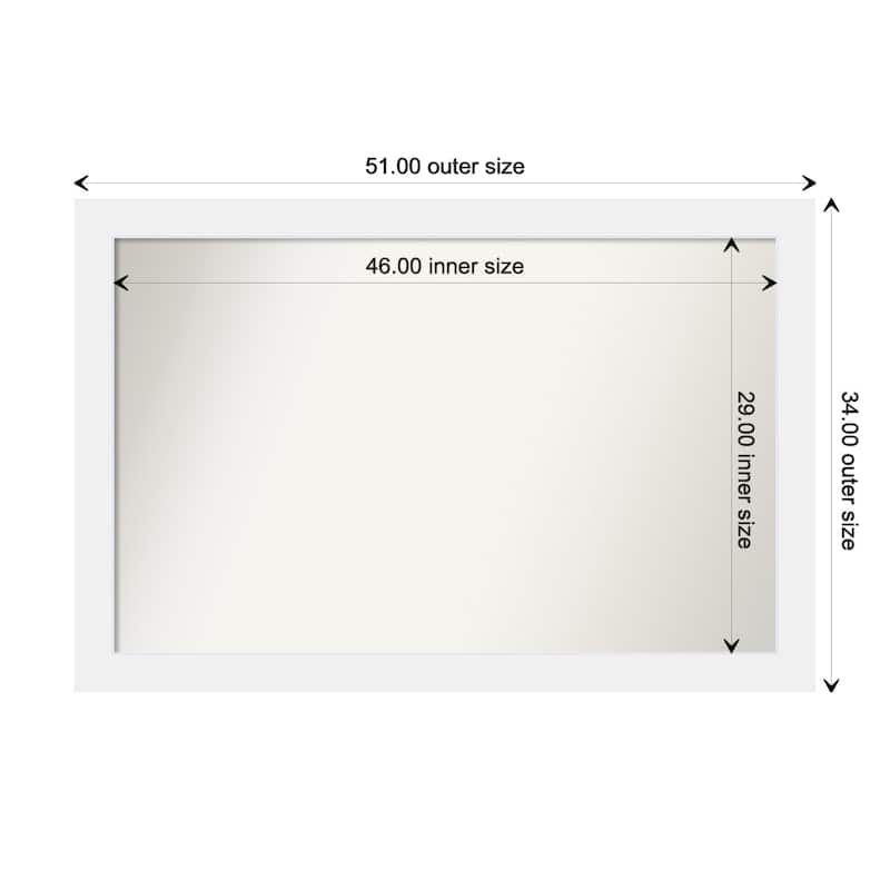 Corvino White Framed Non-Beveled Custom Wall Mirror, Bathroom Vanity Mirror - Outer Size: 51 x 34