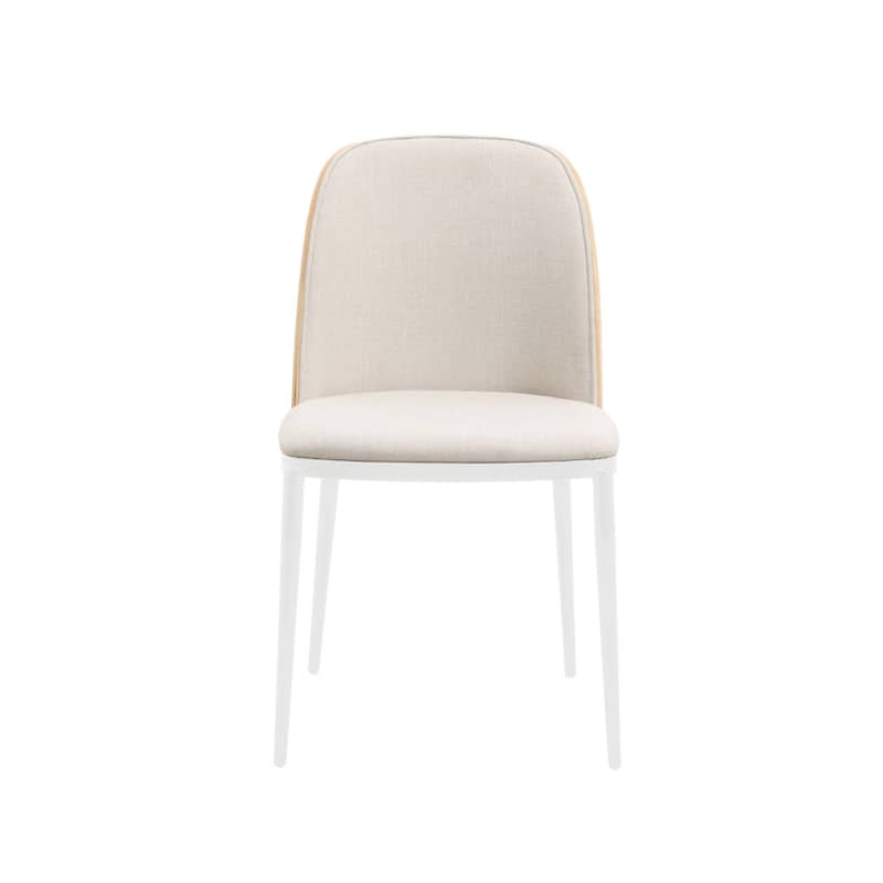 LeisureMod Tule Dining Chair with Upholstered Seat and White Steel Frame, Set of 2