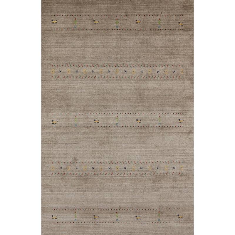 Hand Knotted Oriental 100% Wool Carpet Tribal Animal Pictorial Beige & Ivories Gabbeh Area Rug - 7' 9'' X 5' 1''