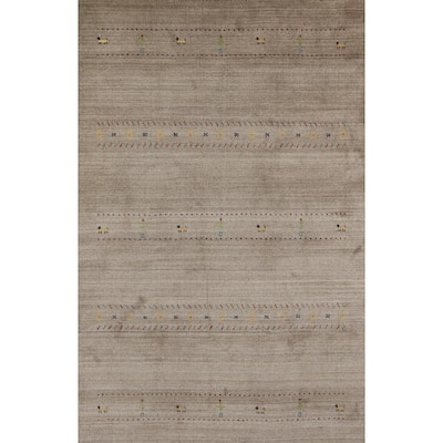 Hand Knotted Oriental 100% Wool Carpet Tribal Animal Pictorial Beige & Ivories Gabbeh Area Rug - 7' 9'' X 5' 1''