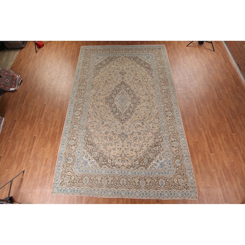 Traditional Mashad Vintage Persian Large Rug Handmade Pink Wool Carpet - 10'0" x 16'2"