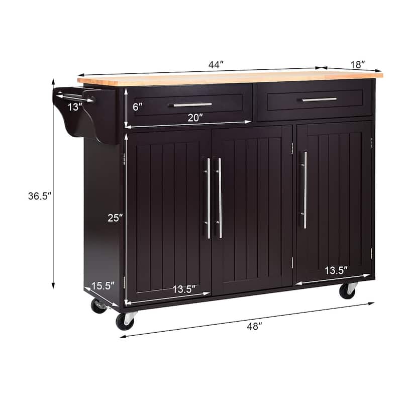 Costway Kitchen Island Trolley Cart Wood Top Rolling Storage Cabinet