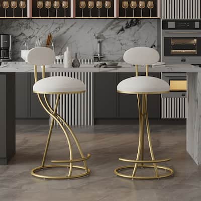 Set of 2 Counter Height Velvet Bar Stools with Footrest