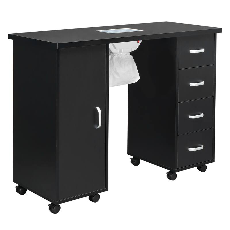 MDF Single Door 4 Drawers With Fan White Nail Table Black - Black