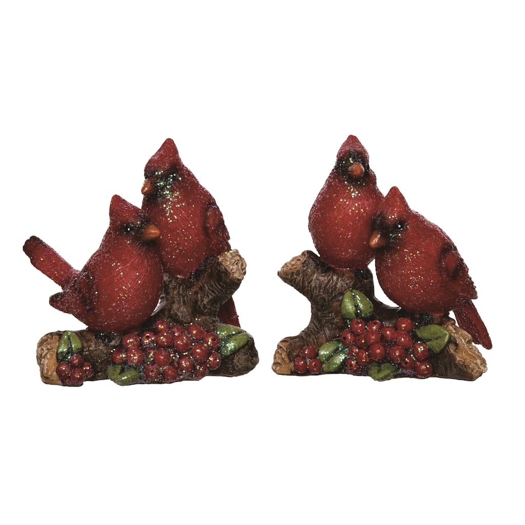 Transpac Resin Glitz Cardinal On Branch Set of 2 Christmas Home Decorations