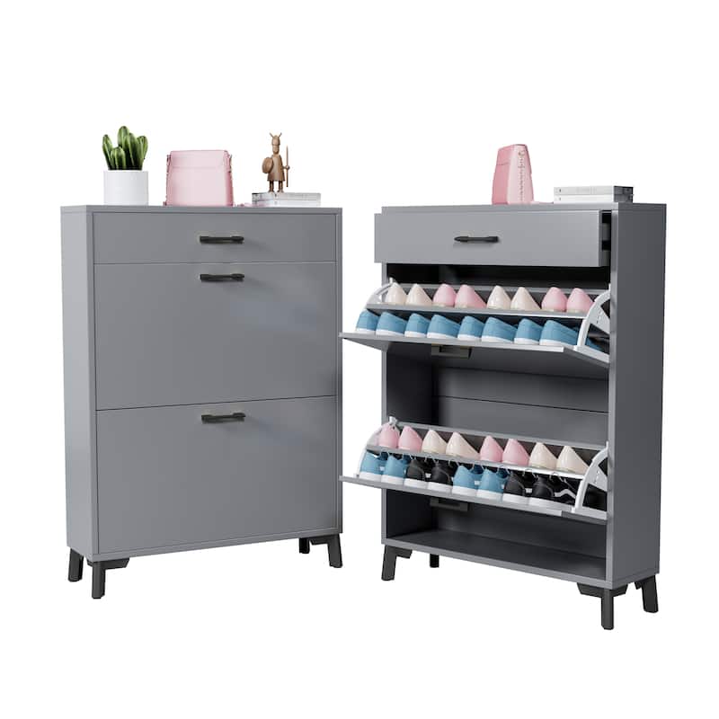 Hidden Shoe Rack Storage for Entryway,Free Standing Shoe Organizer with 2 Flip Drawers