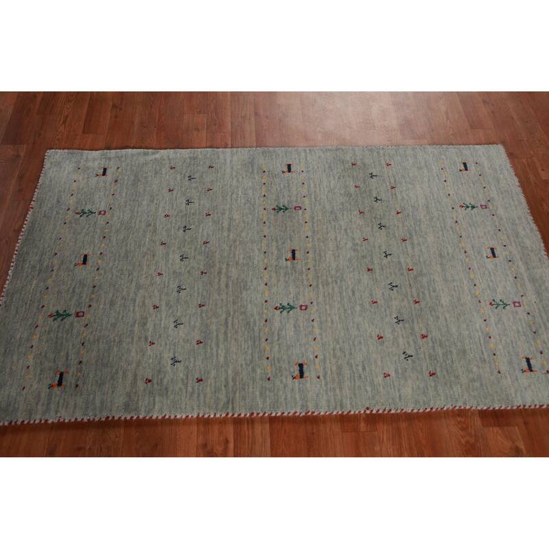 Hand Knotted Oriental 100% Wool Carpet Tribal Animal Pictorial Multi-Colored Gabbeh Area Rug - 4' 11'' X 3' 0''