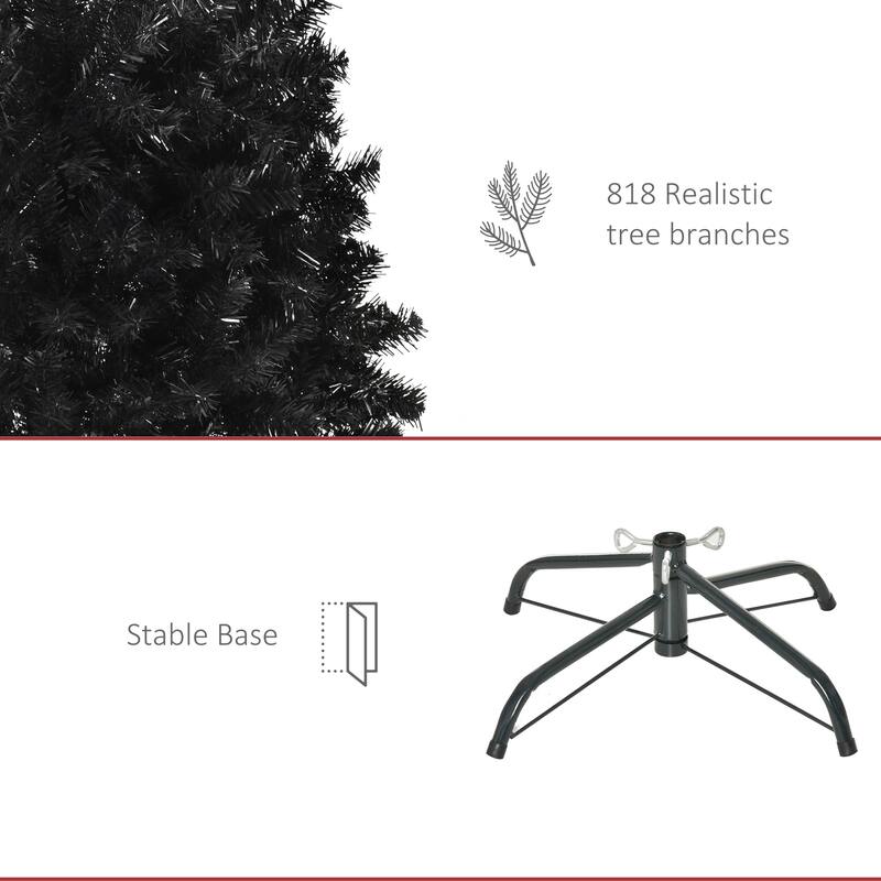 Realistic 7 ft Black Artificial Christmas Tree with 818 Tips and Pencil Shape for Small Rooms - 29.5" Dia. x 82.7" H