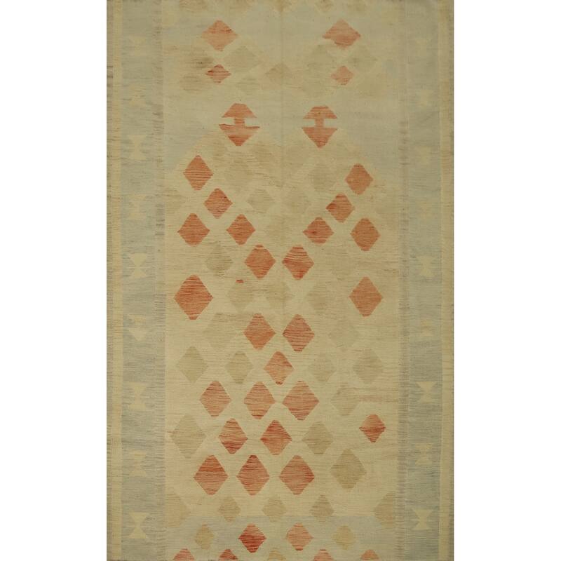 Hand Woven Oriental 100% Wool Carpet Southwestern Tribal Beige & Ivories Kilim Area Rug - 8' 8'' X 5' 10''