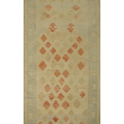 Hand Woven Oriental 100% Wool Carpet Southwestern Tribal Beige & Ivories Kilim Area Rug - 8' 8'' X 5' 10''