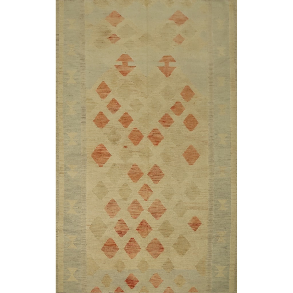 Hand Woven Oriental 100% Wool Carpet Southwestern Tribal Beige & Ivories Kilim Area Rug - 8' 8'' X 5' 10''