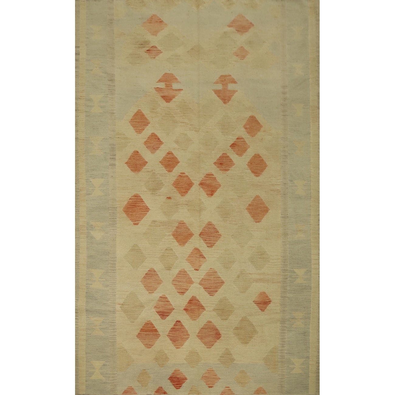 Hand Woven Oriental 100% Wool Carpet Southwestern Tribal Beige & Ivories Kilim Area Rug - 8' 8'' X 5' 10''