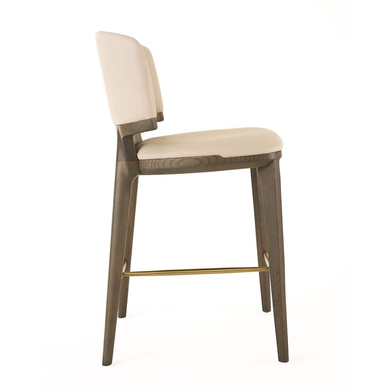 Modrest Calvary Mid-Century Modern Beige Vegan Leather & Grey Ash Counter Chair
