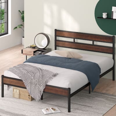 Priage by ZINUS Brown Bamboo and Metal Platform Bed Frame