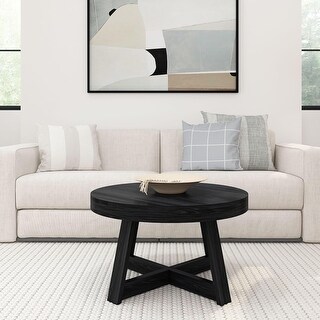 Round Coffee Table, 30 Inch Farmhouse Style, Compact Center Table for ...