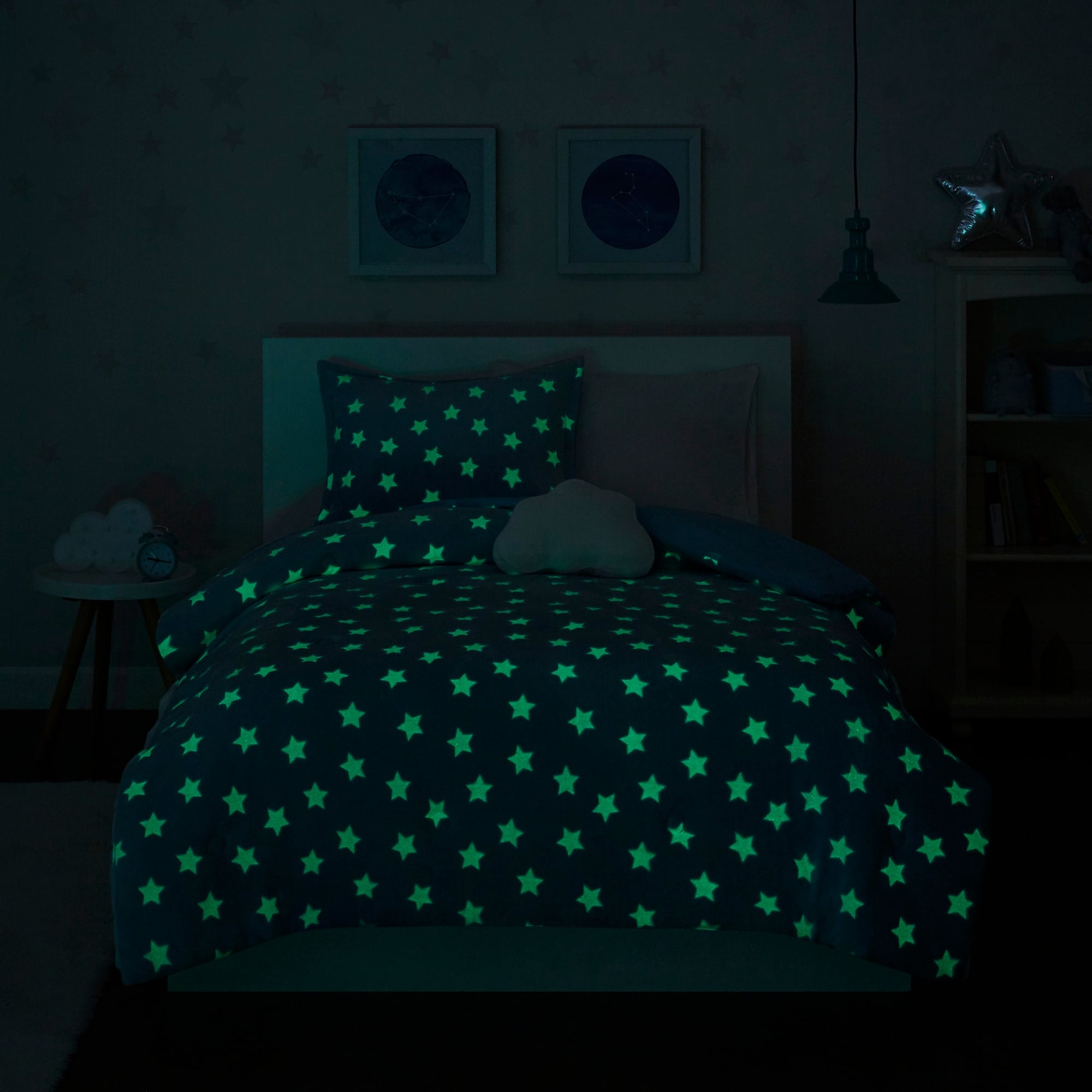Avery Aqua Glow In The Dark Plush Comforter Set by Mi Zone On