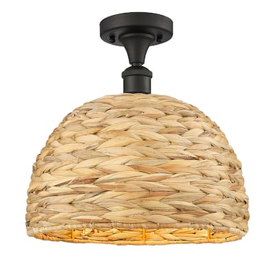 Innovations Lighting Woven Rattan - 1 Light 12" Semi-Flush Mount