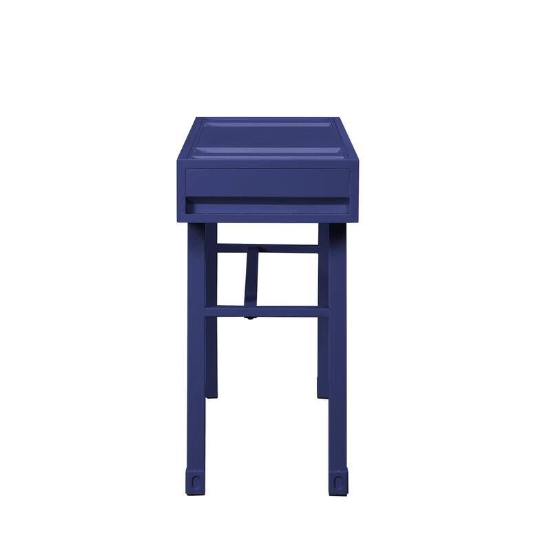 Industrial Style Metal and Wood 1 Drawer Vanity Desk, Blue - 30 H x 47 W x 17 L Inches