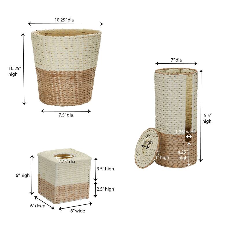Household Essentials 3-Piece Wicker Bath Accessory Set, Natural