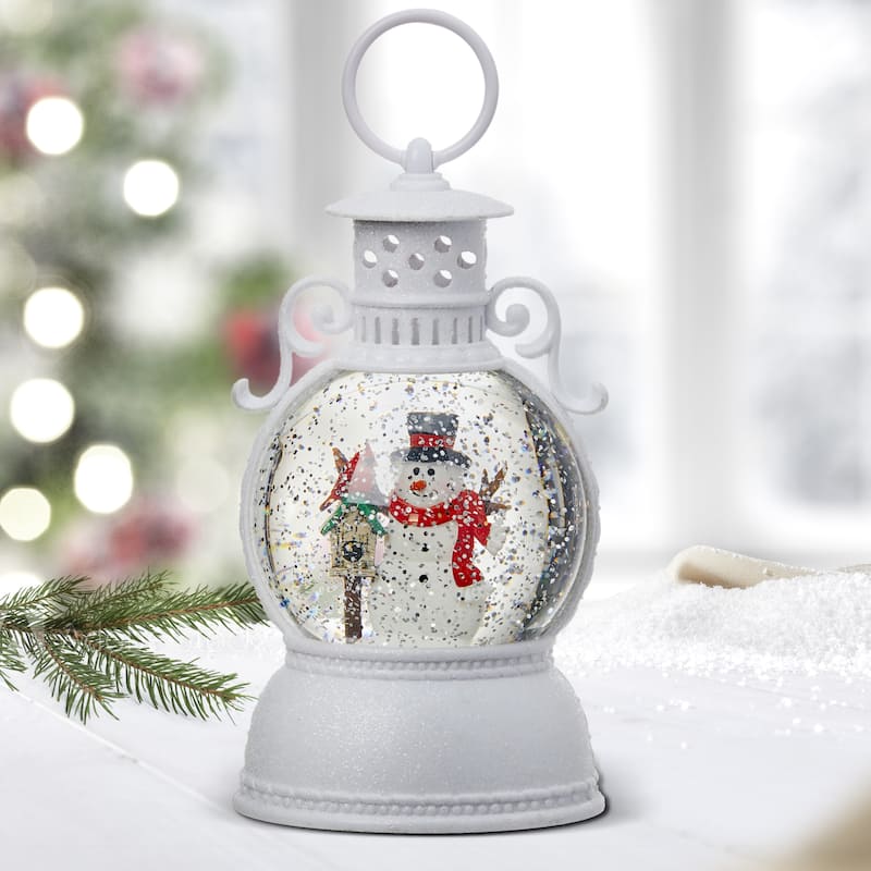 8" LED Snowman And Cardinal Lantern Globe Usb