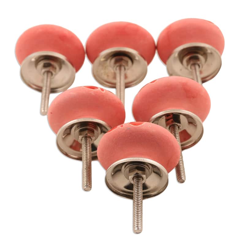 Novica Handmade Strawberry Florals Decorative Ceramic Knobs (Set Of 6)