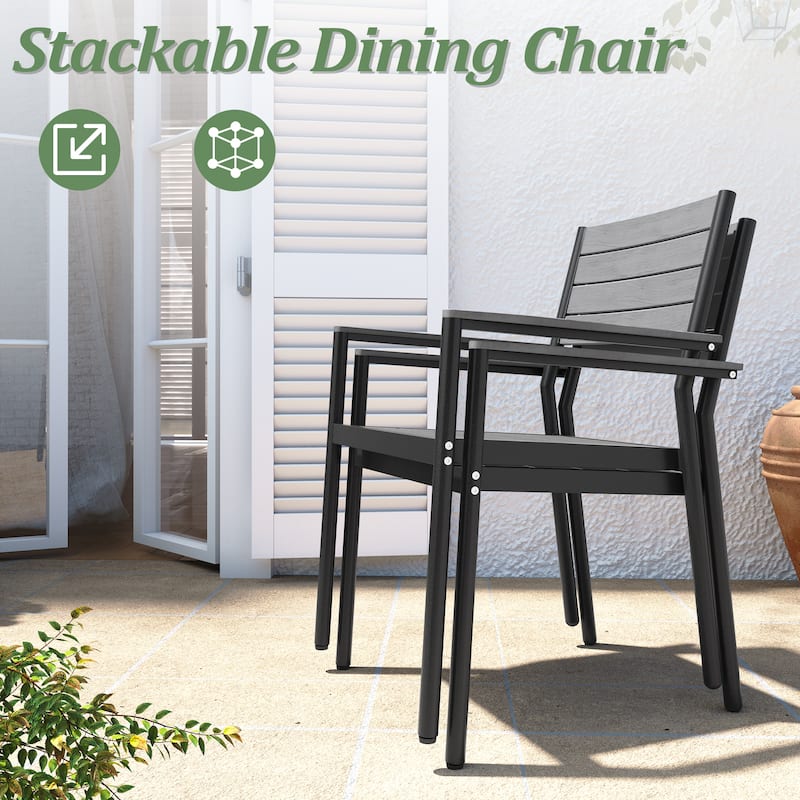 Outdoor Aluminum Rectangle 9-piece Patio Dining Set with Umbrella Hole and Chairs