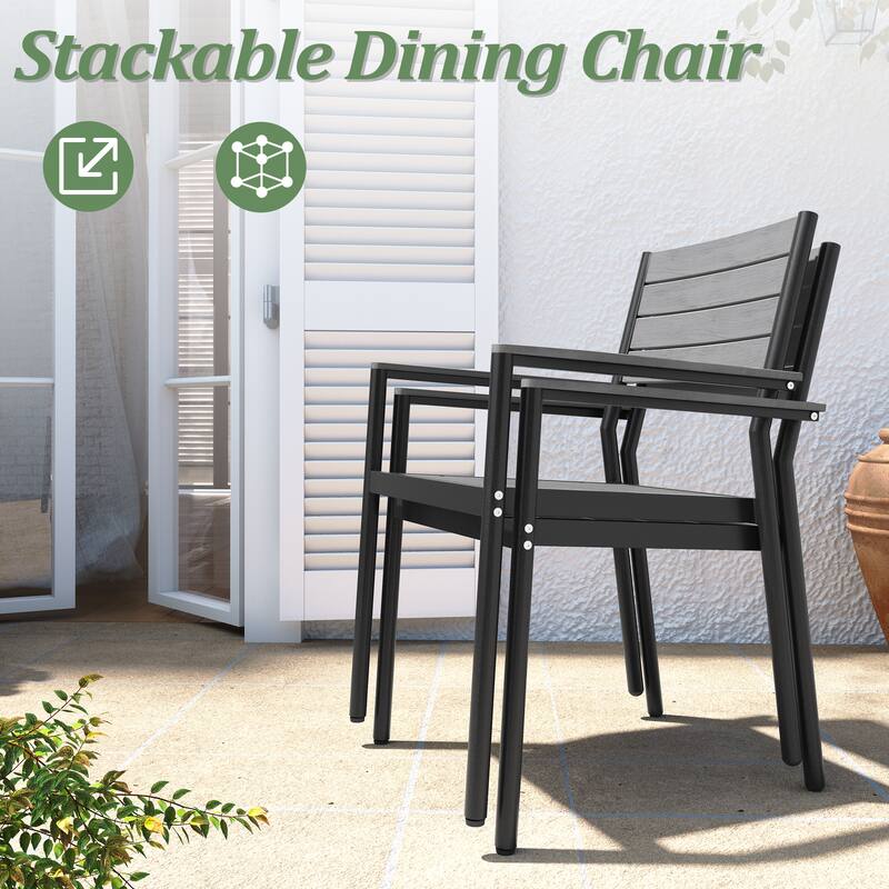 Pellebant 7/9PC Outdoor Rectangle Aluminum Dining Table with Stackable Chairs