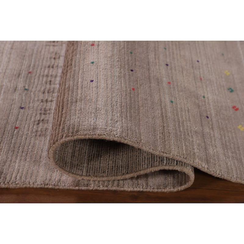 Striped Beige Gabbeh Oriental Area Rug Handmade Wool Carpet - 7'5" x 9'9"
