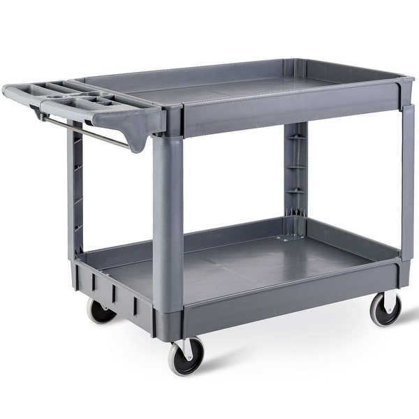 46" x 25" x 33" Plastic Utility 2 Shelves Rolling Service Cart