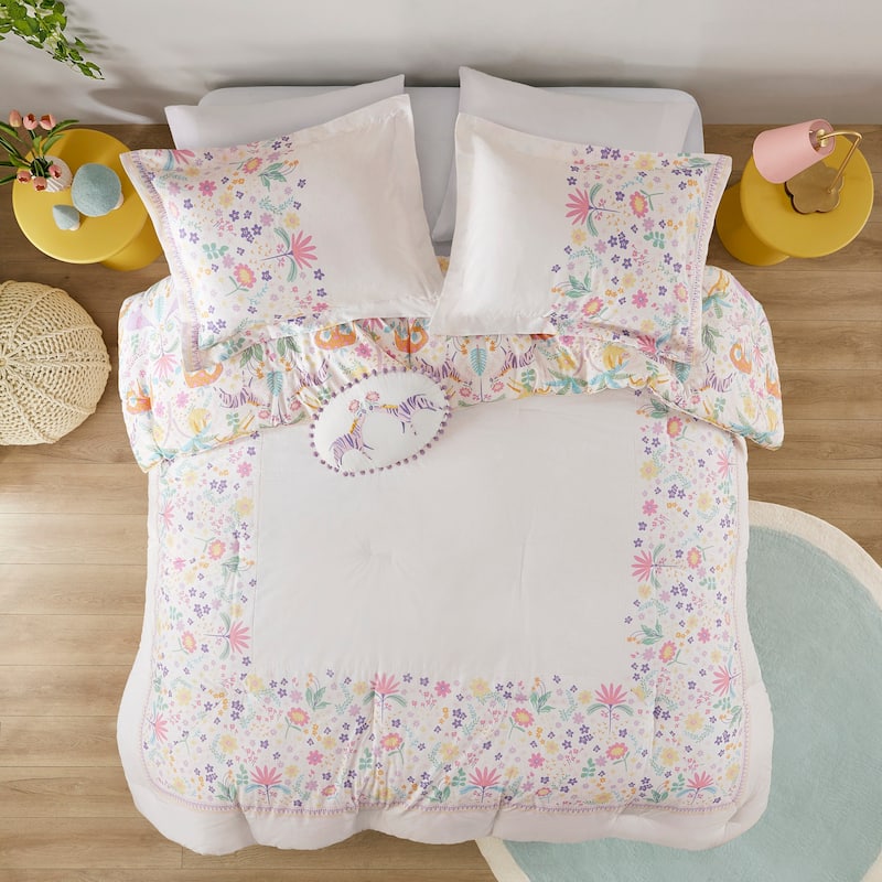 Intelligent Design Kids Thea Floral Reversible Cotton Comforter Set with Throw Pillow