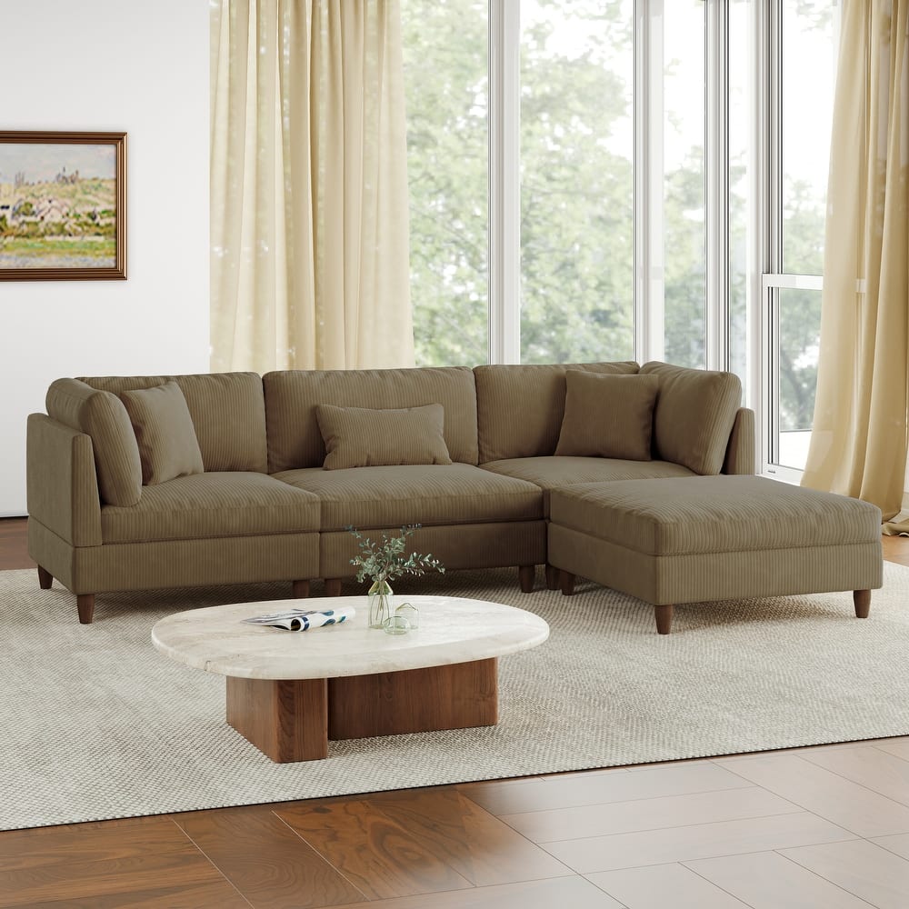 112" W Modern Upholstered Corduroy Modular Sectional Sofa