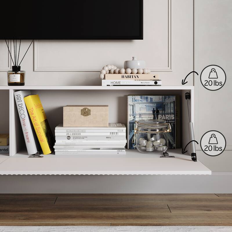 Living Skog Camelia White 59 in. Floating TV Stand Fits TV's up to 65 in. with Wall Mount Feature