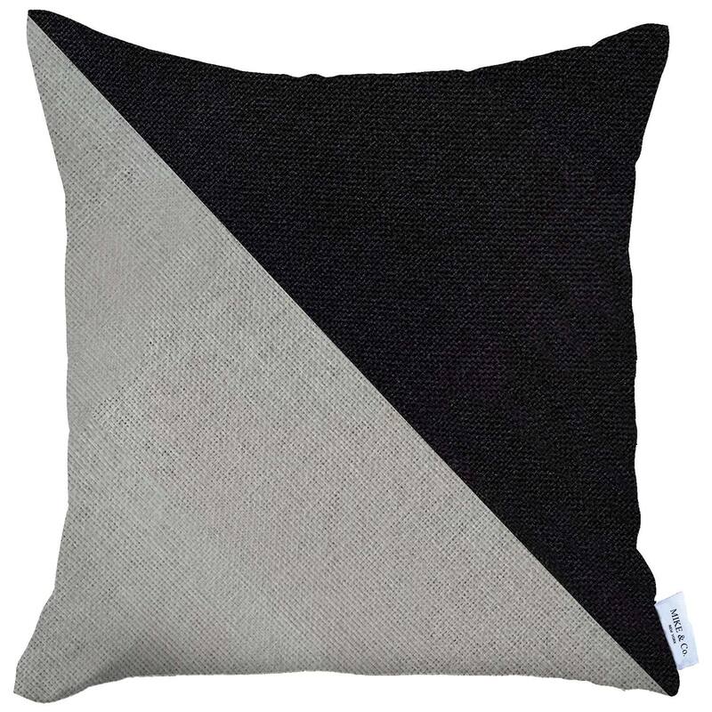 HomeRoots 18" X 18" Black And Grey Geometric Zippered Handmade Polyester Throw Pillow Cover