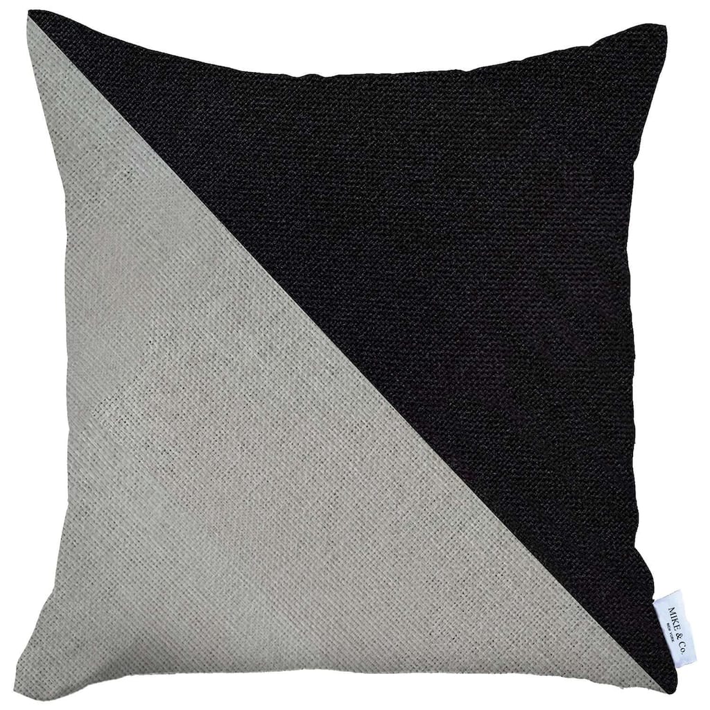 HomeRoots 18" X 18" Black And Grey Geometric Zippered Handmade Polyester Throw Pillow Cover