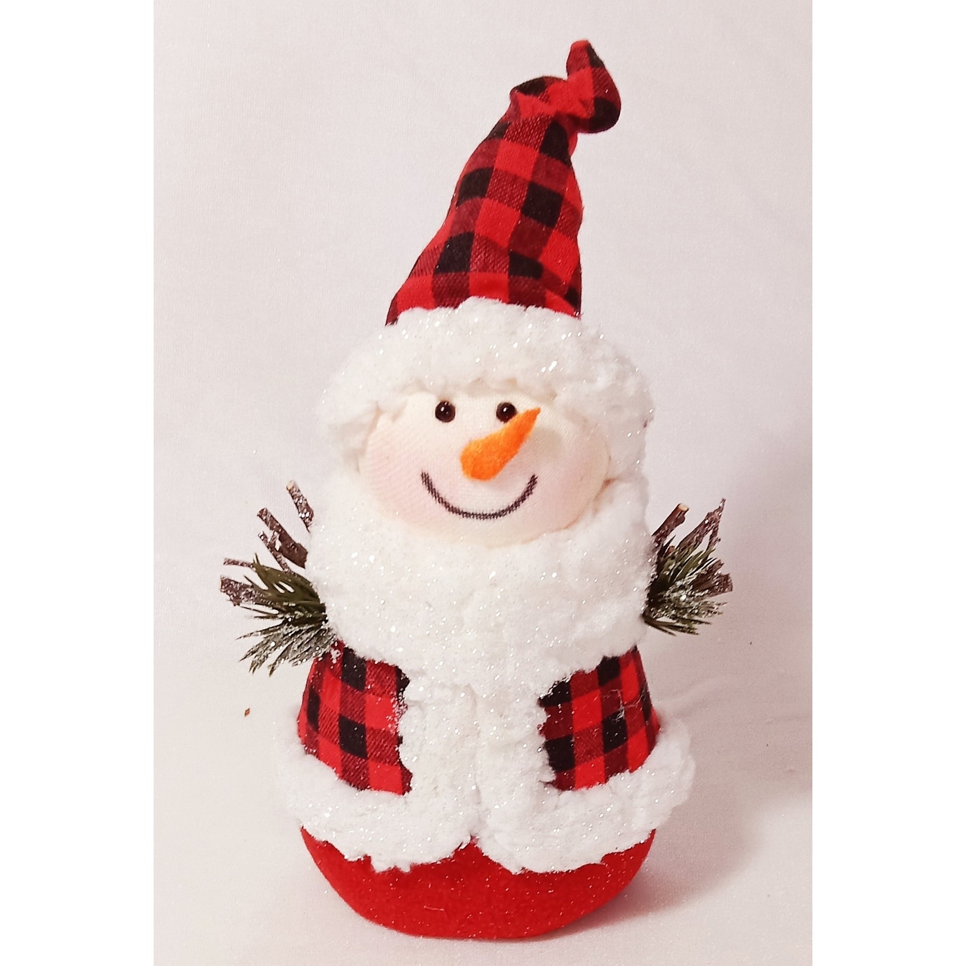Snowman With Buffalo Check Clothes Figurine