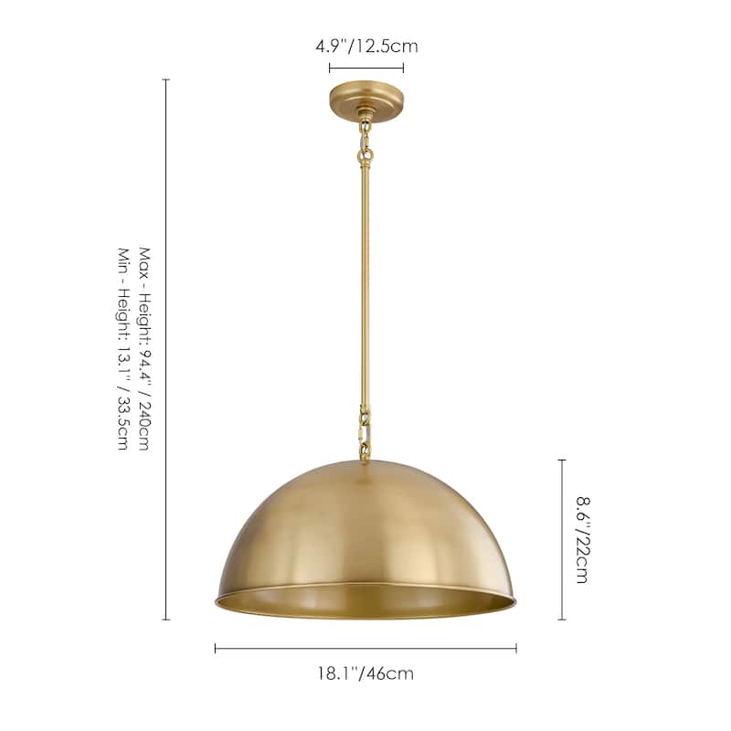 1-Light Industrial Vintage Black/Gold Dome Pendant Light for Kitchen Island