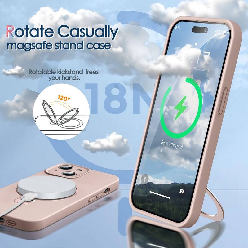 iPhone 15 Case, Liquid Silicone Moisturizing Factor Extreme Soft Slim Phone Case with Stand Compatible with MagSafe 6.1 inch