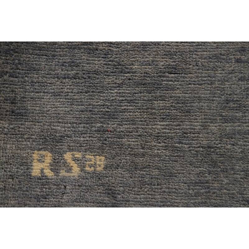 Gray Modern Gabbeh Oriental Foyer Rug Hand-Knotted Solid Wool Carpet - 3'3"x 4'10"