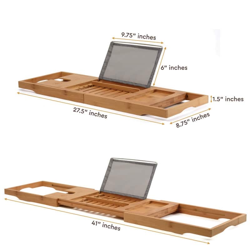 Bathtub Tray for Tub - Adjustable Bamboo Bath Tray for Tub - Collapsible Bathtub Caddy Bath Tub Tray Wood - Bath Accessories