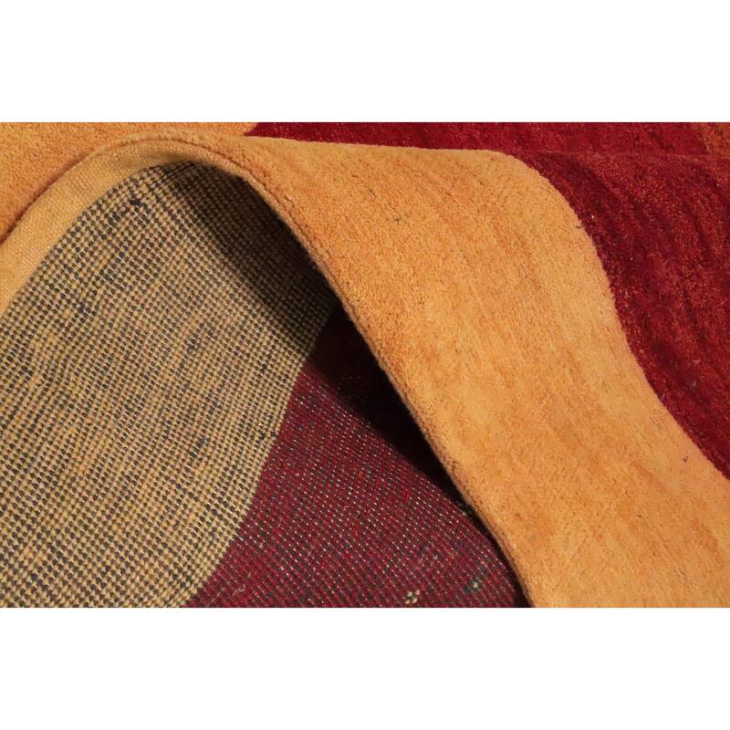 Hand Knotted Oriental 100% Wool Carpet Modern Stripe Oranges & Rust Gabbeh Area Rug - 9' 11'' X 6' 2''