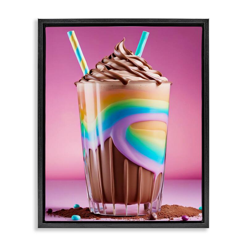 Stupell Rainbow Hued Milkshake Framed Floater Canvas Wall Art Design By Tabz Jones - 17 x 21 - Black