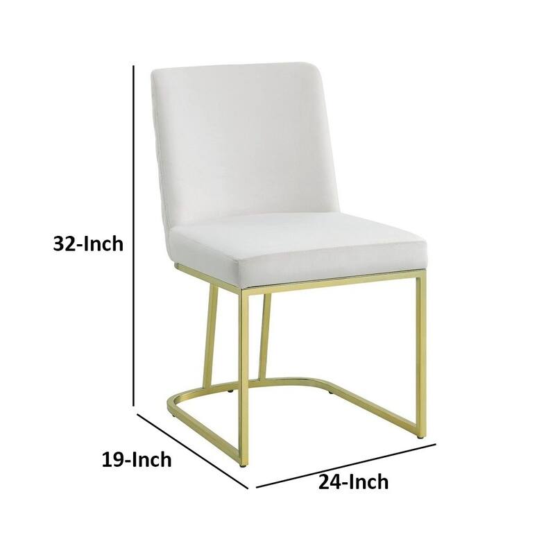 24 Inch Side Dining Chair Set of 2, Soft Off White Velvet, Gold Metal Base