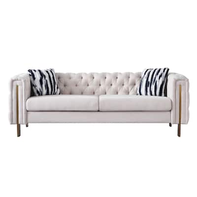 Modern Comfortable Living Room Sofa Linen Square Arm Sofa, 84.25" W Couch