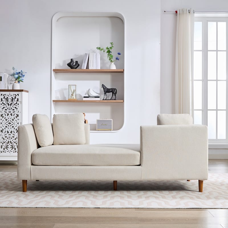 77.95"W Modern Double-Sided Upholstered Chaise Lounge, Sleeper Sofa Couch With 4 Throw Pillows, Daybed with Rubberwood Legs